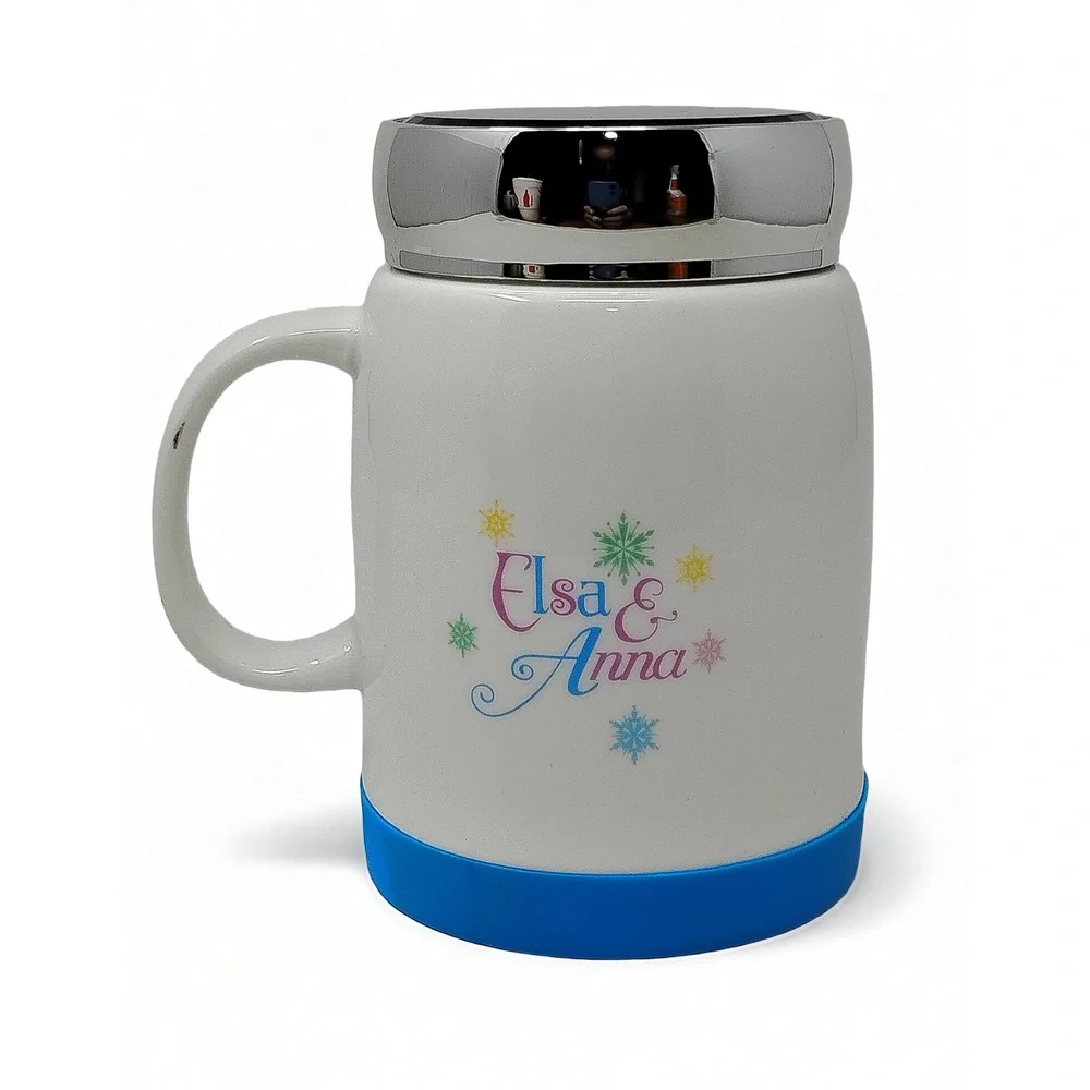 Disney Frozen Elsa Anna Ceramic Mug Chrome Lid Silicone Base Minimalist Preppy